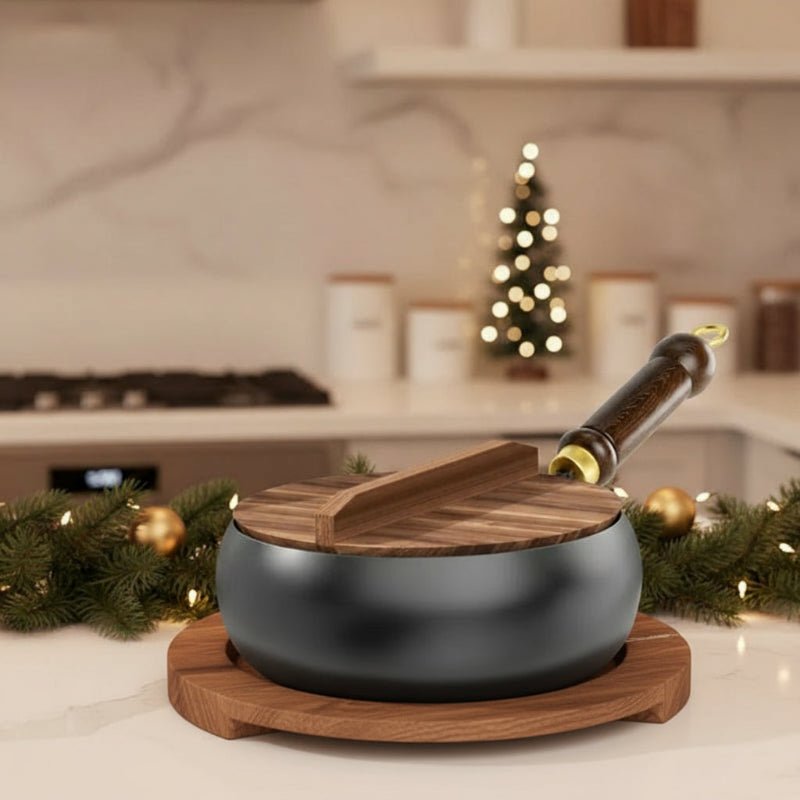 Cast Iron Skillet - Luxiron Handcrafted Pan with Wooden Handle
