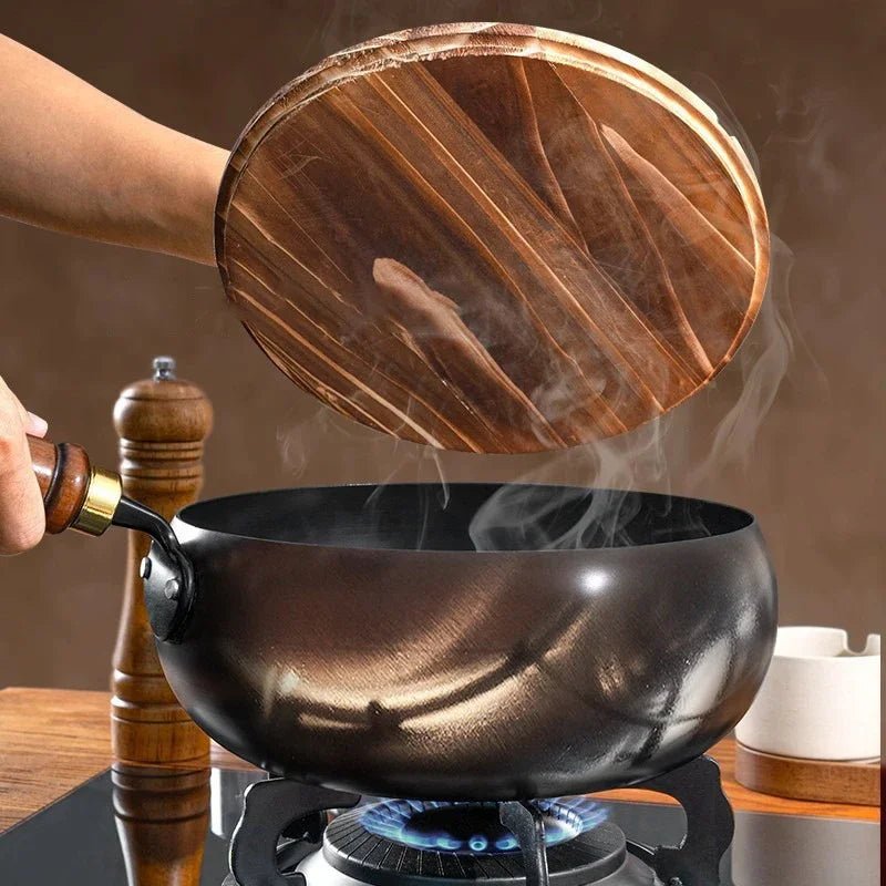 Cast Iron Skillet - Luxiron Handcrafted Pan with Wooden Handle