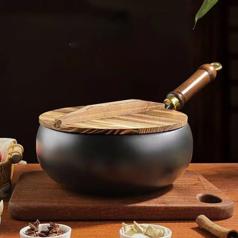 Cast Iron Skillet - Luxiron Handcrafted Pan with Wooden Handle