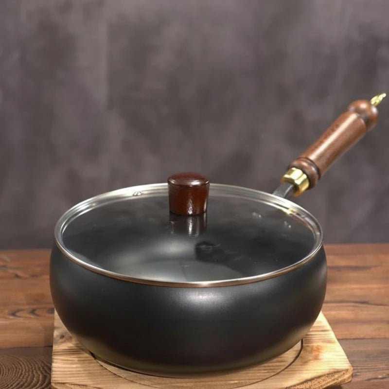 Cast Iron Skillet - Luxiron Handcrafted Pan with Wooden Handle