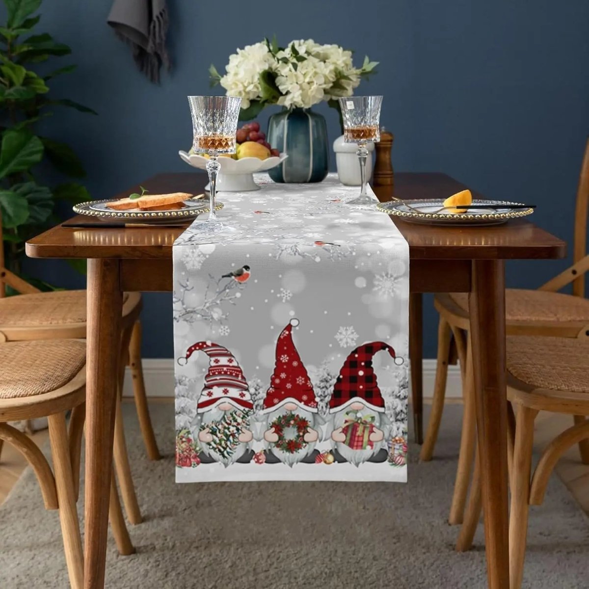 Snowflake Linen Table Runner - GnomeNest Decor