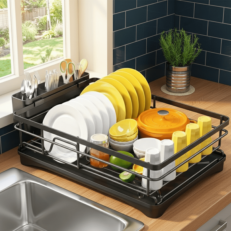 Large Dish Rack with Drip Tray - AquaNest Essentials