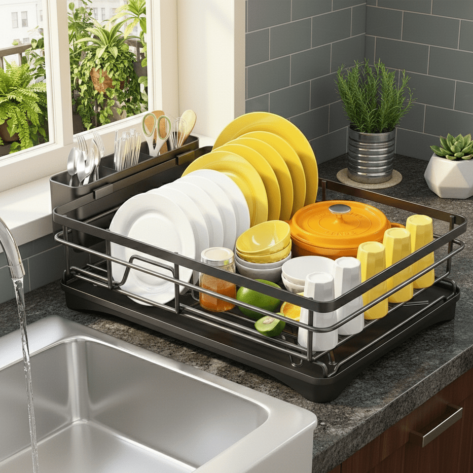 Large Dish Rack with Drip Tray - AquaNest Essentials