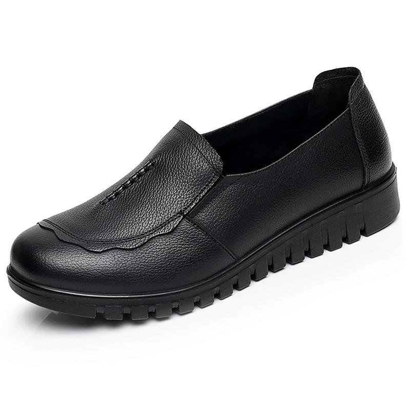 Genuine Leather Round Toe Flats - LuxeStep