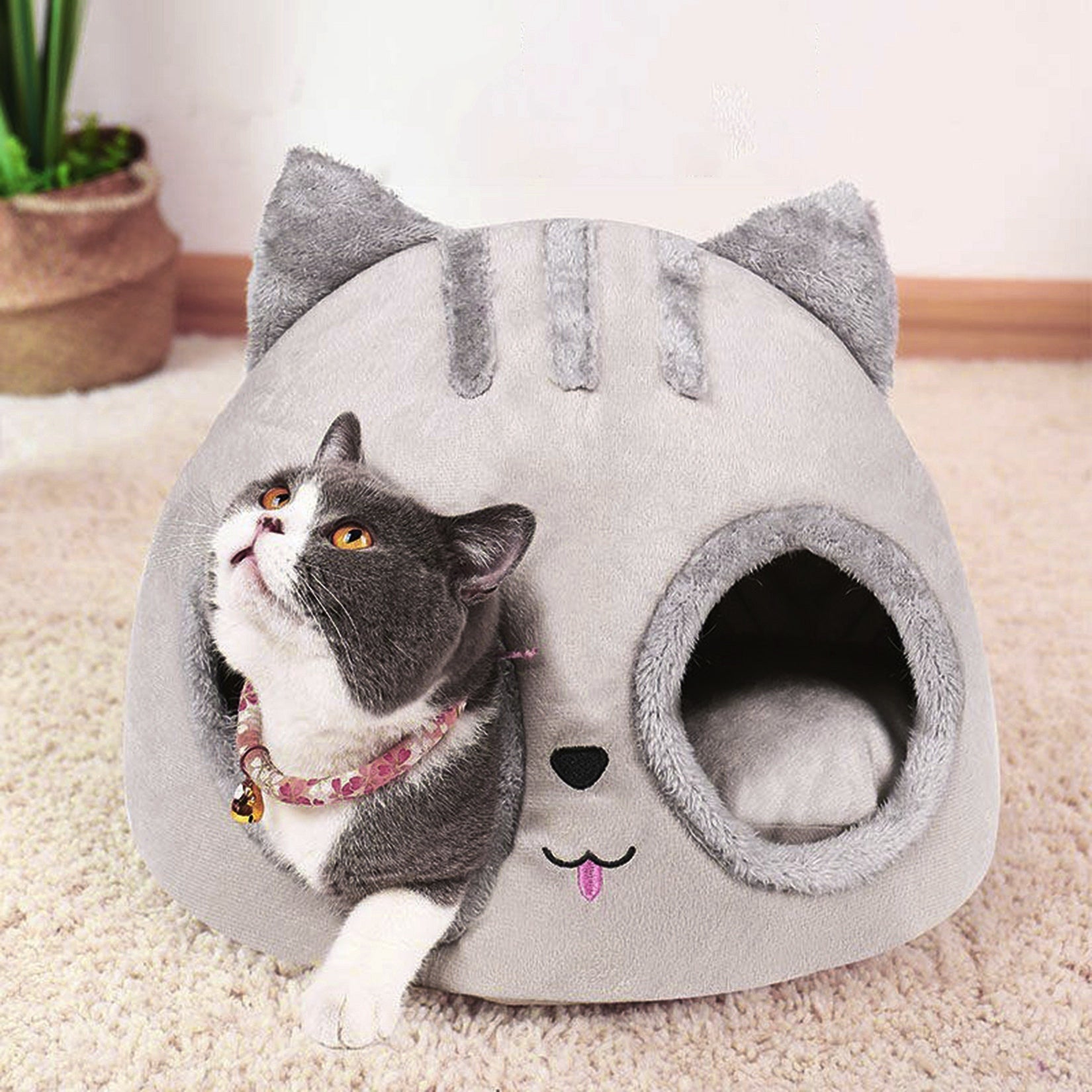 Cozy Gray Cone Pet Cave - Pawsitive Haven