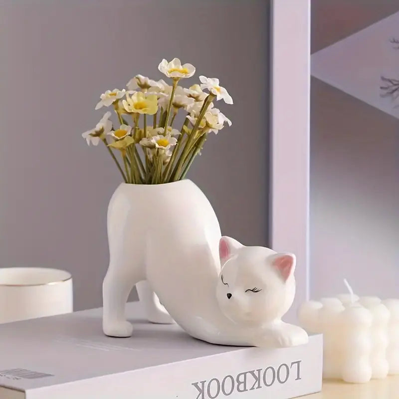 Ceramic Cat Planter - PurrfectNest™ with Drainage Hole