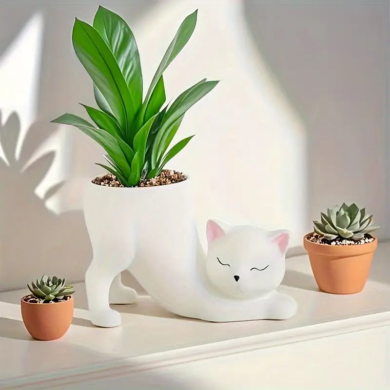 Ceramic Cat Planter - PurrfectNest™ with Drainage Hole