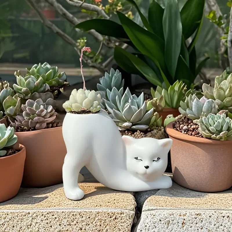 Ceramic Cat Planter - PurrfectNest™ with Drainage Hole