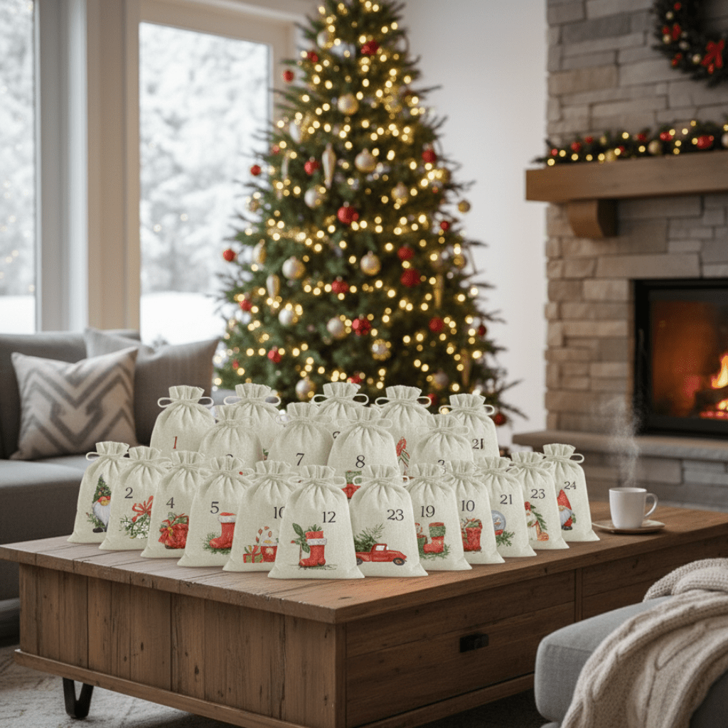 Christmas Drawstring Bags - FestiveJoy 24-Pack for Holiday Decor