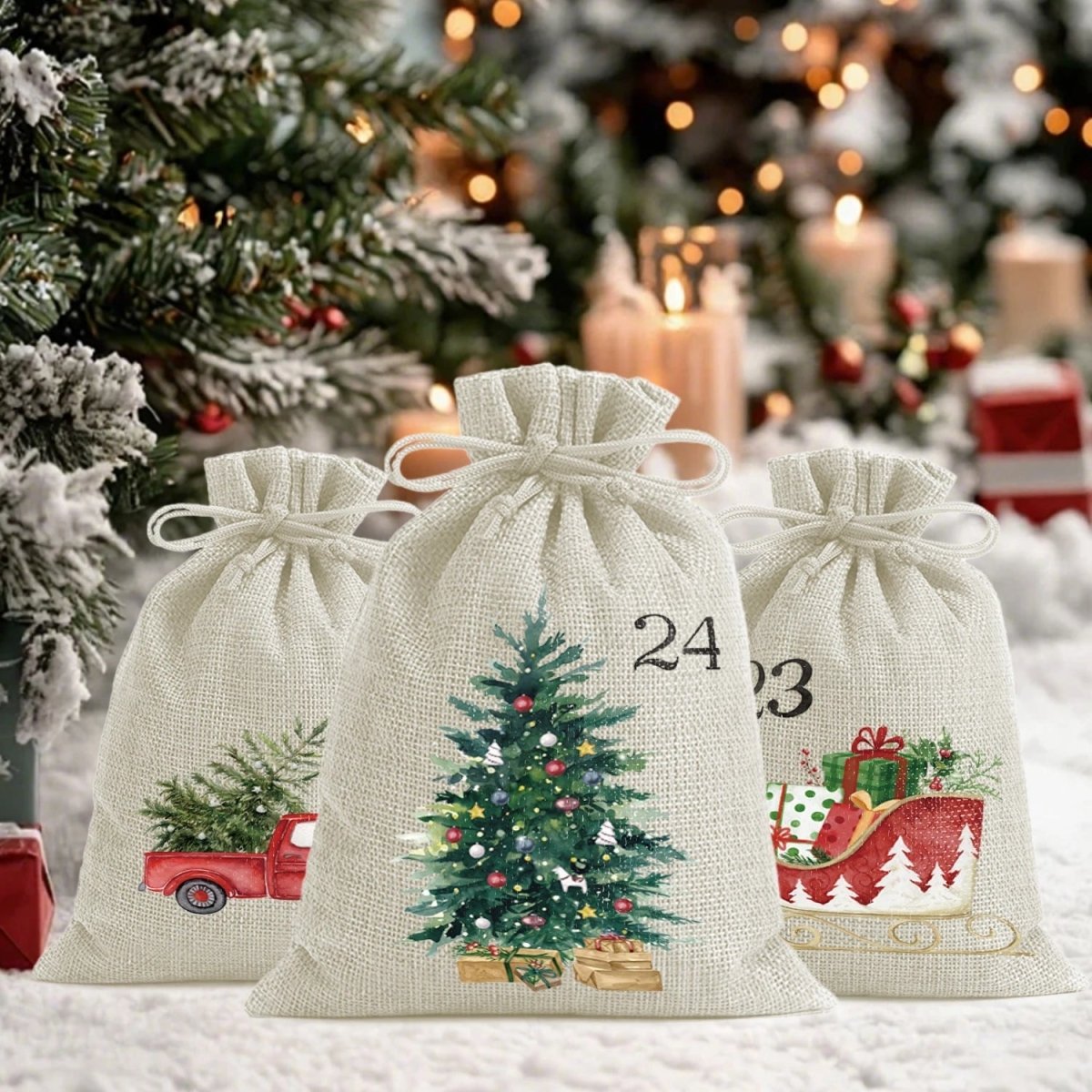 Christmas Drawstring Bags - FestiveJoy 24-Pack for Holiday Decor