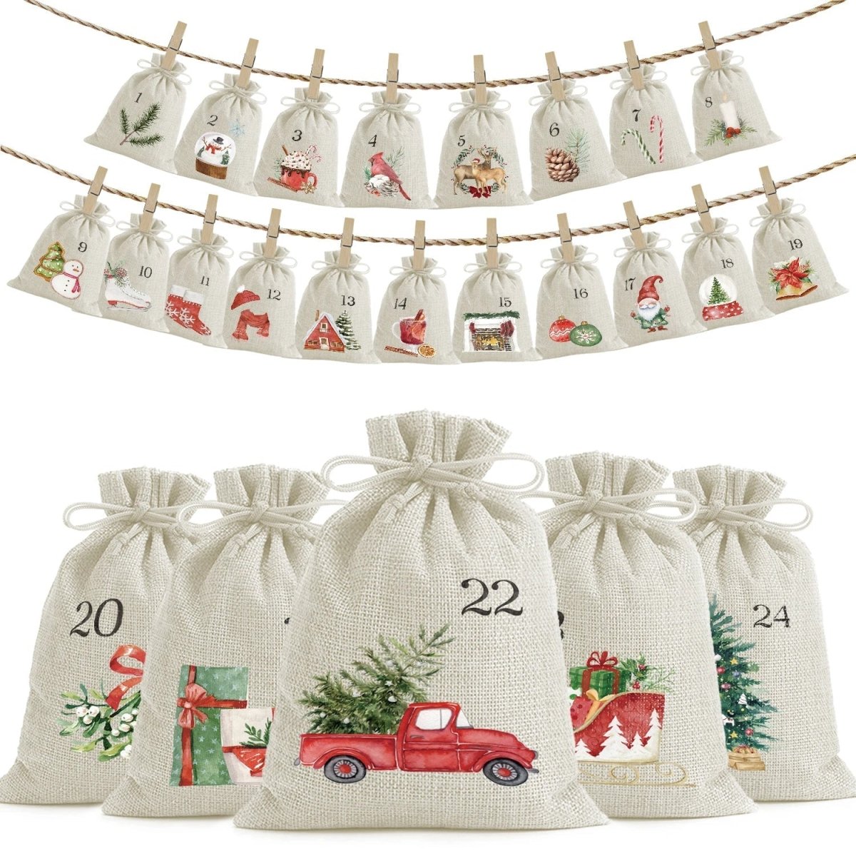 Christmas Drawstring Bags - FestiveJoy 24-Pack for Holiday Decor