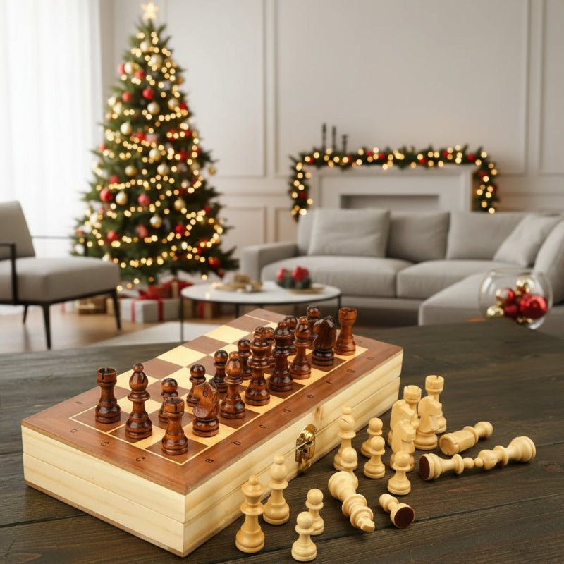 Premium Wooden Chess Set - Luxor Games Folding Board 39 cm