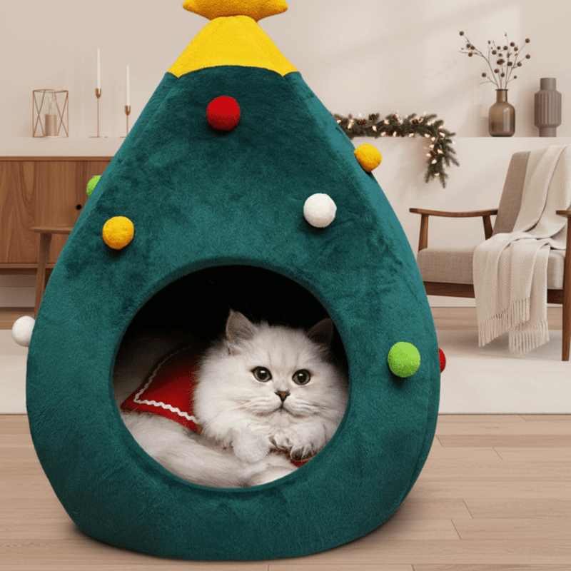 Cozy Cat Bed - WhiskerNest Christmas Tree Design