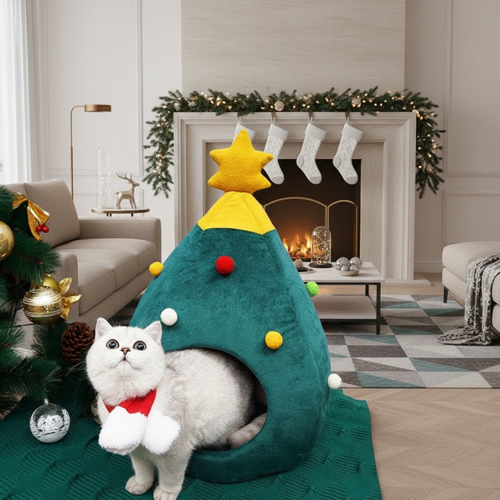 Cozy Cat Bed - WhiskerNest Christmas Tree Design