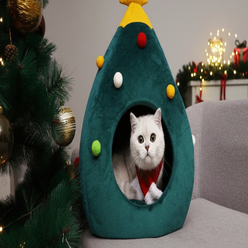 Cozy Cat Bed - WhiskerNest Christmas Tree Design