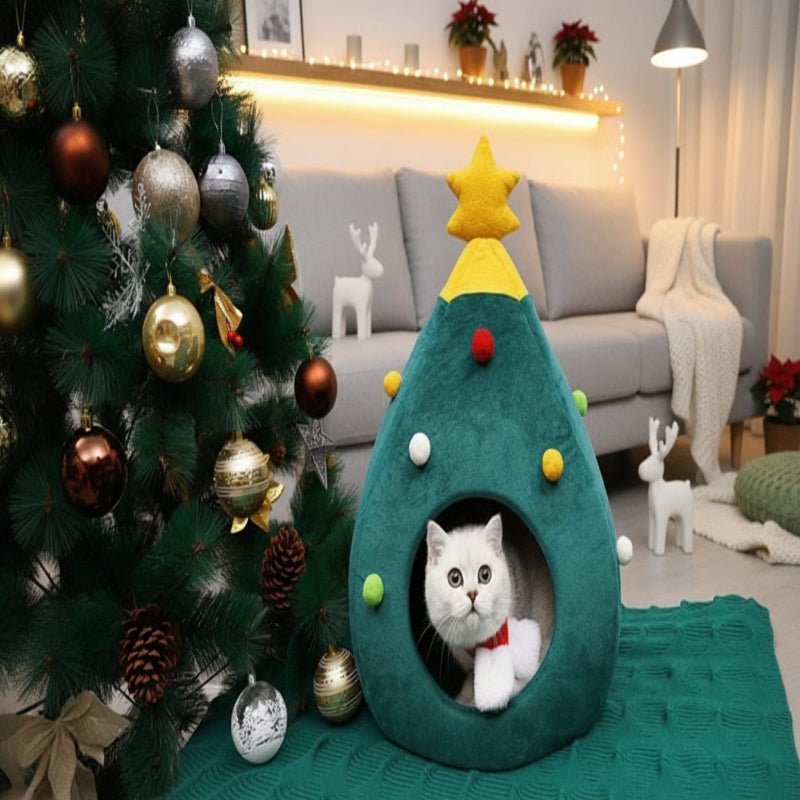 Cozy Cat Bed - WhiskerNest Christmas Tree Design