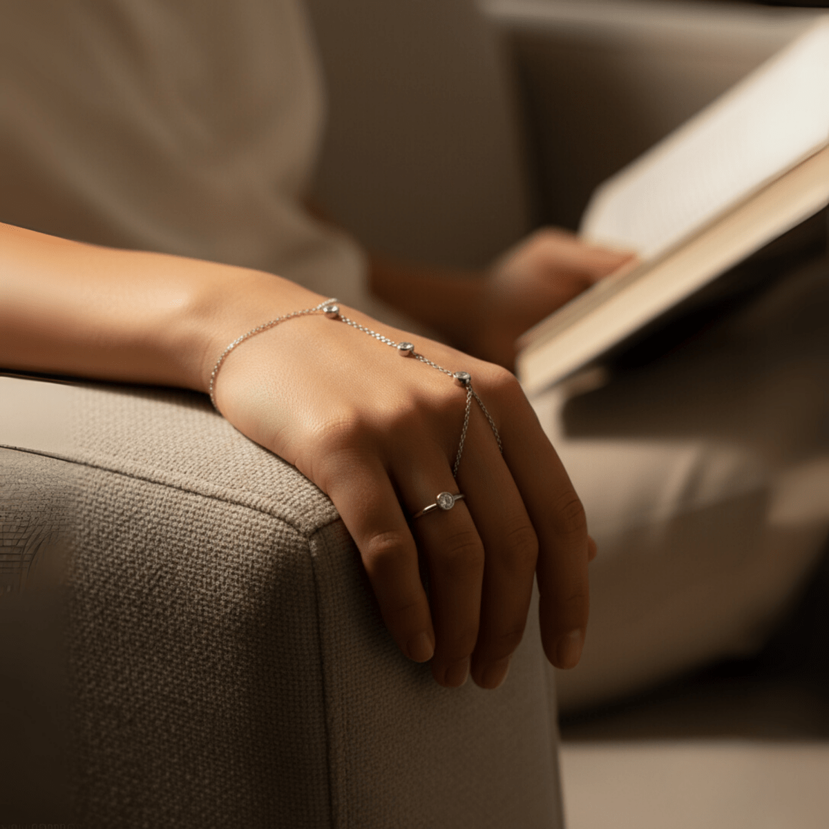 Crystal-Embellished Adjustable Ring Bracelet - Luminara