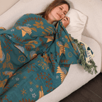 Cotton Reversible Blanket - NordicNest with Bird & Flower Design