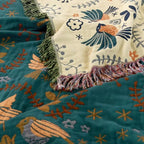 Cotton Reversible Blanket - NordicNest with Bird & Flower Design