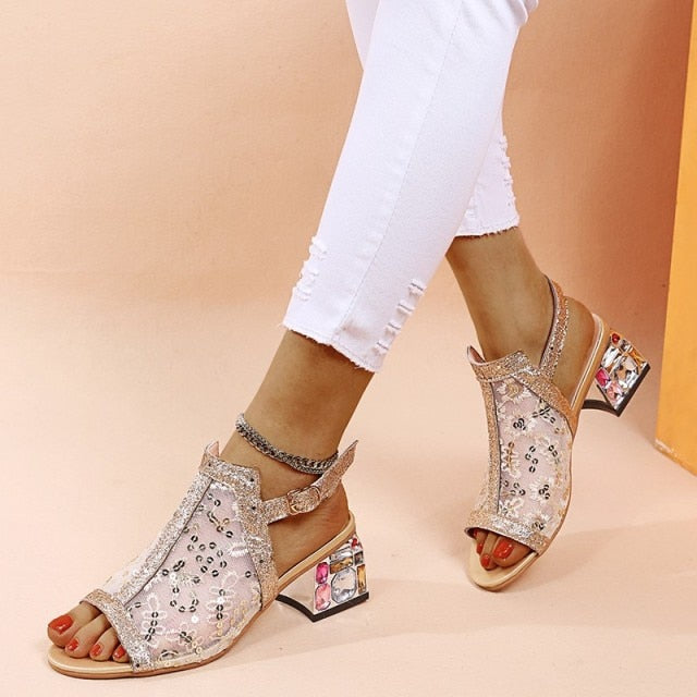 Gold Open Toe High Heel Sandals - LuxeStep