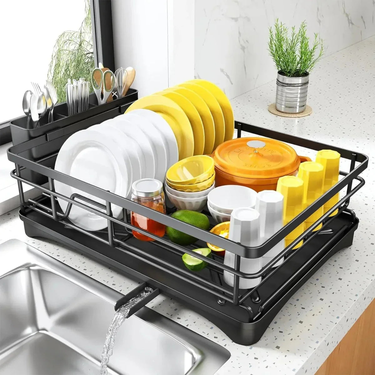Large Dish Rack with Drip Tray - AquaNest Essentials