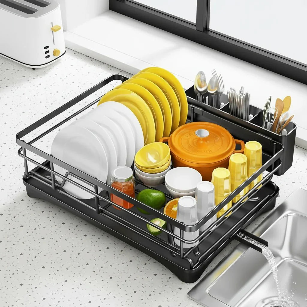 Large Dish Rack with Drip Tray - AquaNest Essentials