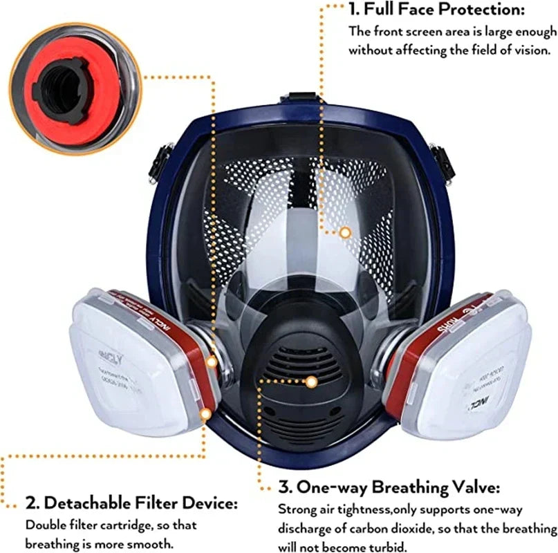 Anti-Fog Full Face Mask with Industrial Gas Filters - PureGuard