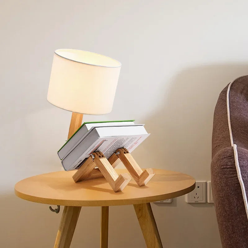 Wooden Table Lamp with Book Holder - LuminaCraft