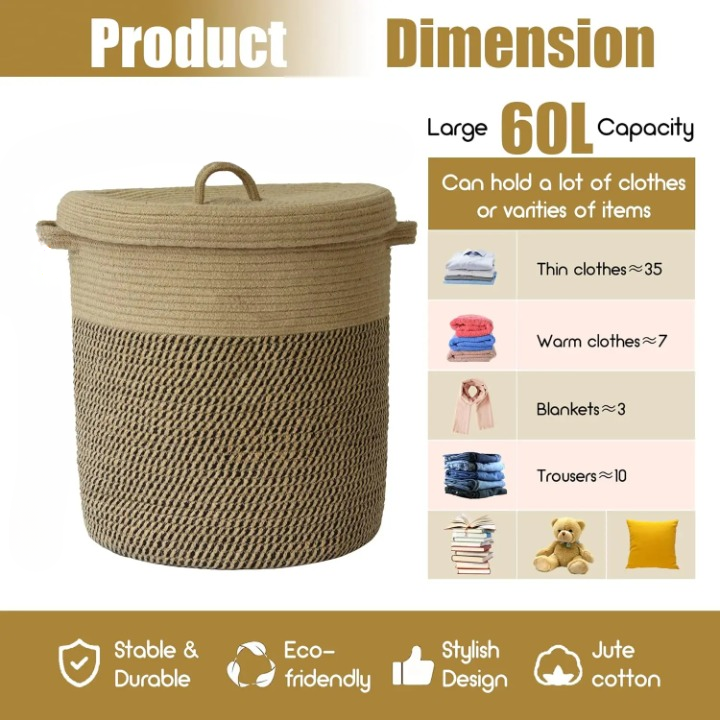 Braided Cotton Storage Basket with Lid - LuxeHome