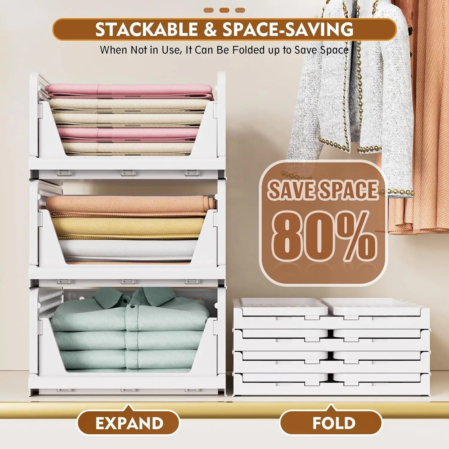 Stackable Foldable Closet Storage Boxes - LuxeHome
