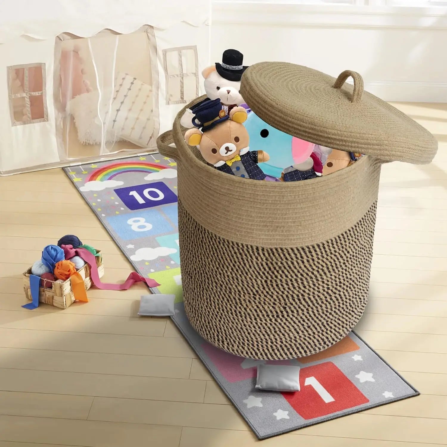 Braided Cotton Storage Basket with Lid - LuxeHome