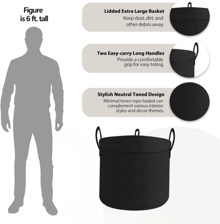 Cotton Rope Storage Basket with Lid - Havenly Home