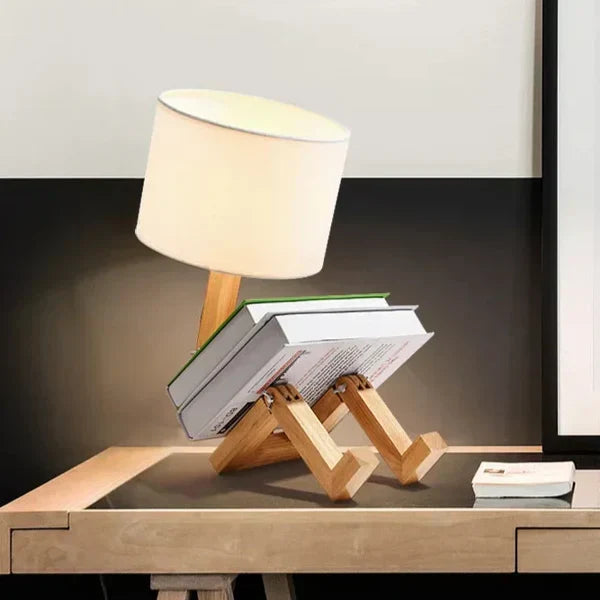 Wooden Table Lamp with Book Holder - LuminaCraft