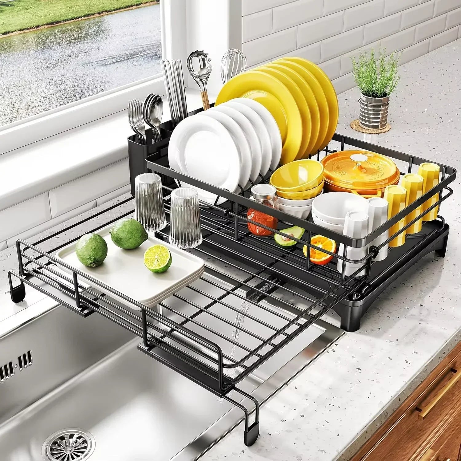 Dish Drying Rack with Cutlery Holder - LuxeHome