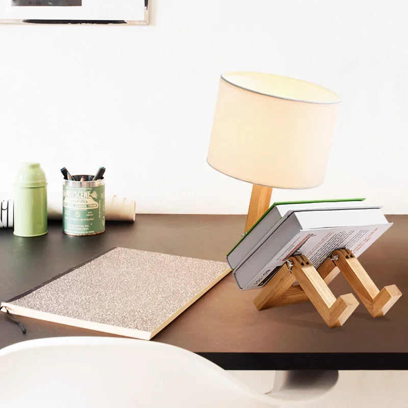 Wooden Table Lamp with Book Holder - LuminaCraft