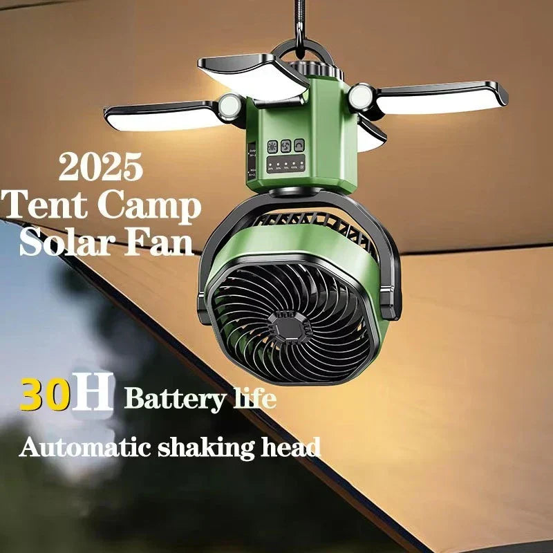 Solar Camping Fan with LED Light - EcoBreeze