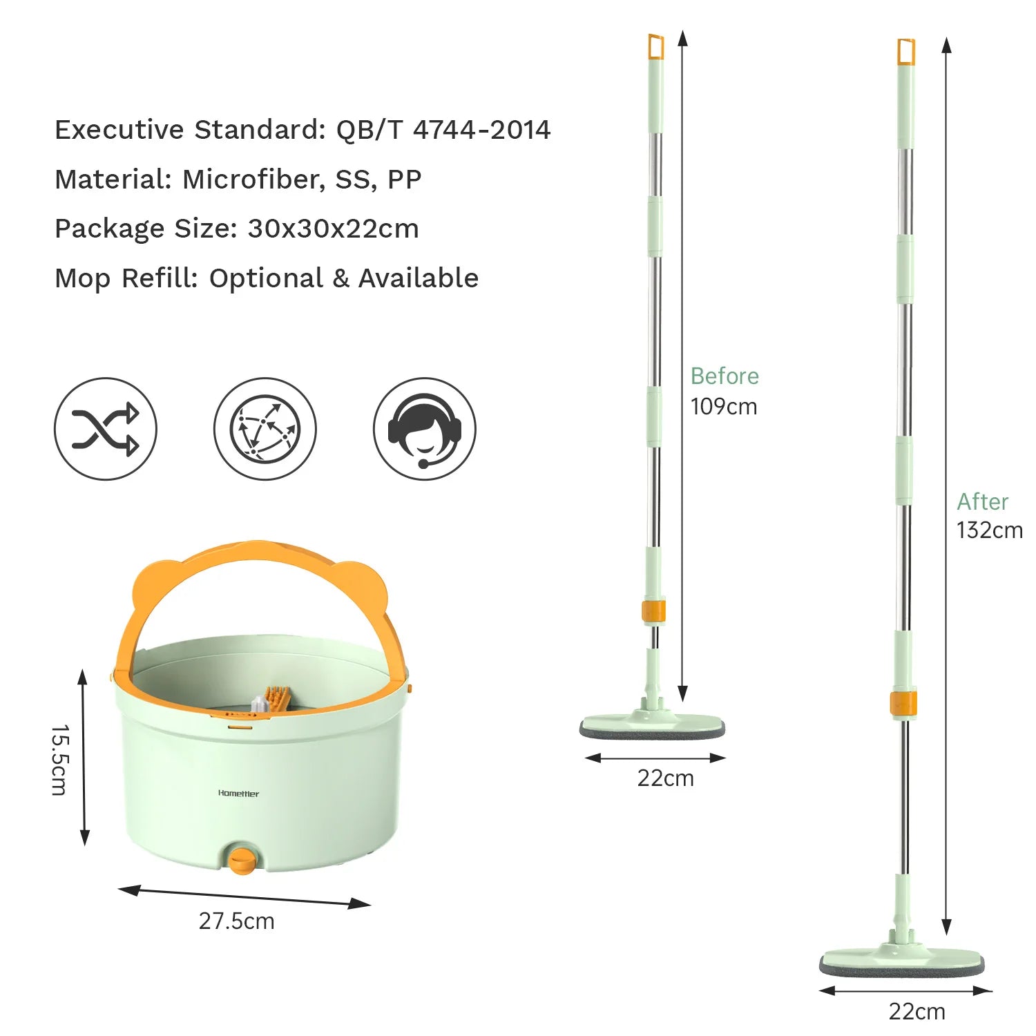 Self-Rotating Mop with Bucket - PureClean Essentials