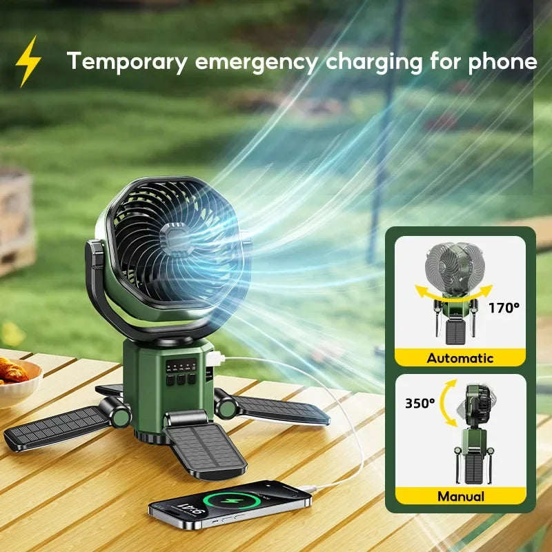 Solar Camping Fan with LED Light - EcoBreeze