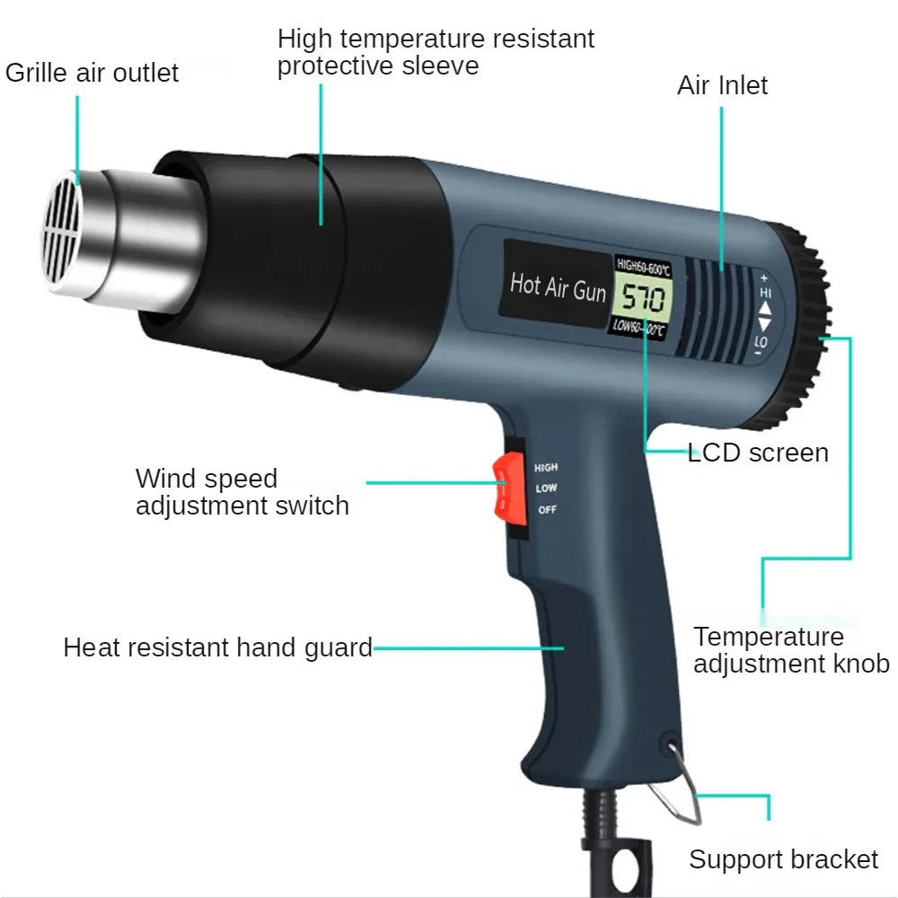 2000W Electric Heat Gun with LCD Display - HeatMaster Pro