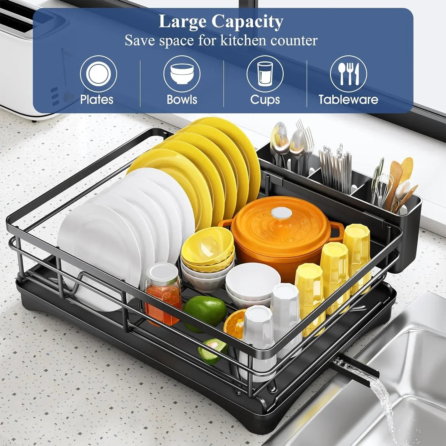 Dish Drying Rack with Cutlery Holder - LuxeHome