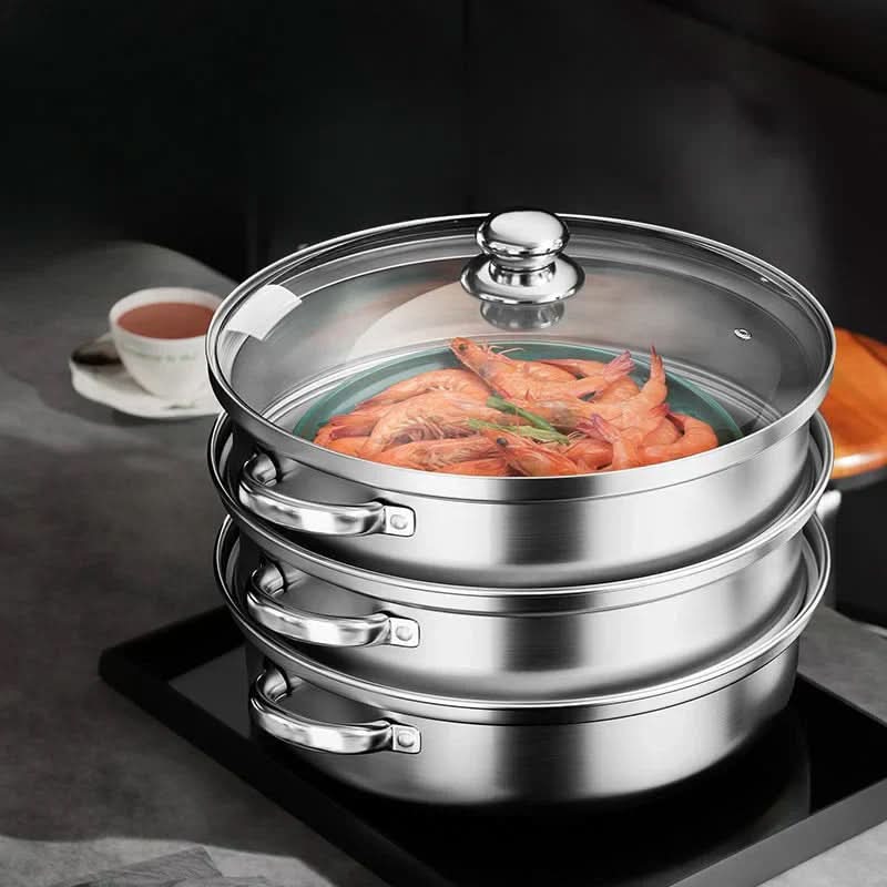 Stainless Steel Steamer with Clear Lid - PureSteam Essentials