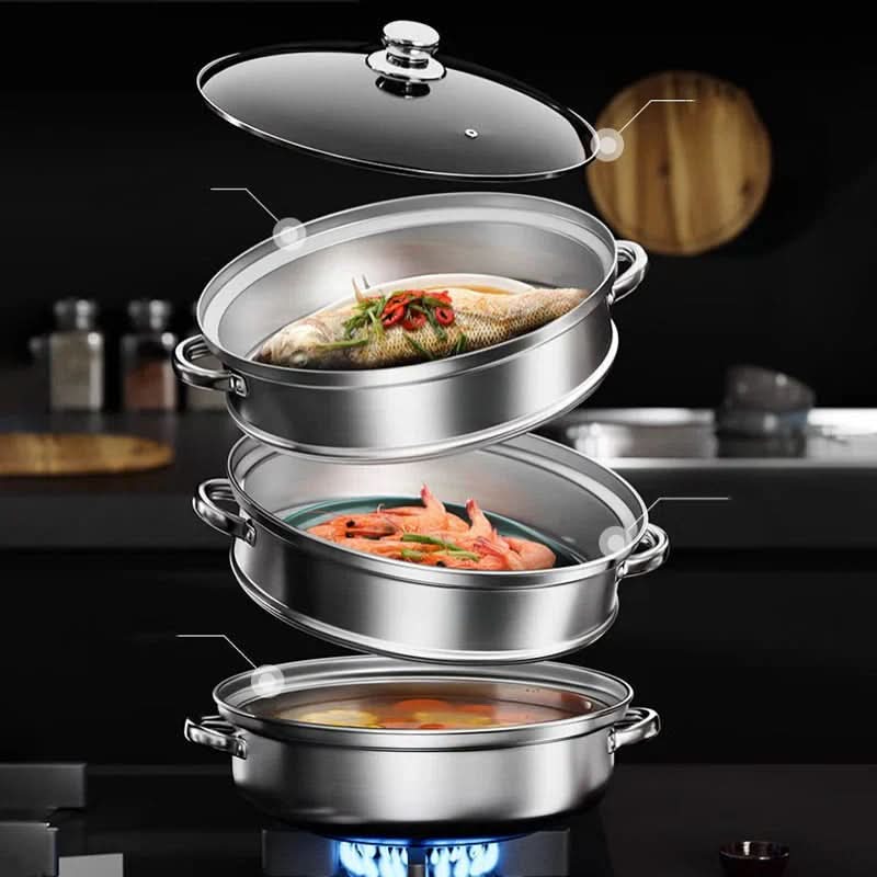 Stainless Steel Steamer with Clear Lid - PureSteam Essentials