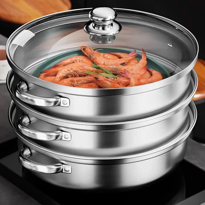Stainless Steel Steamer with Clear Lid - PureSteam Essentials