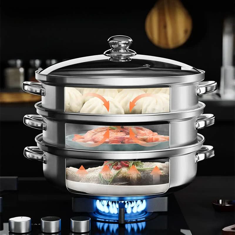 Stainless Steel Steamer with Clear Lid - PureSteam Essentials
