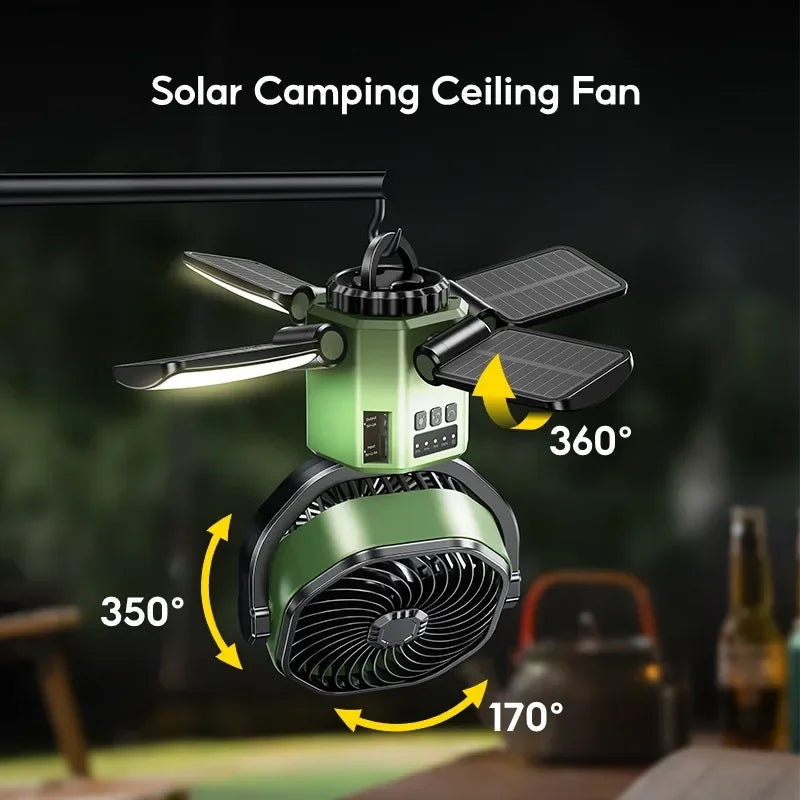 Solar Camping Fan with LED Light - EcoBreeze