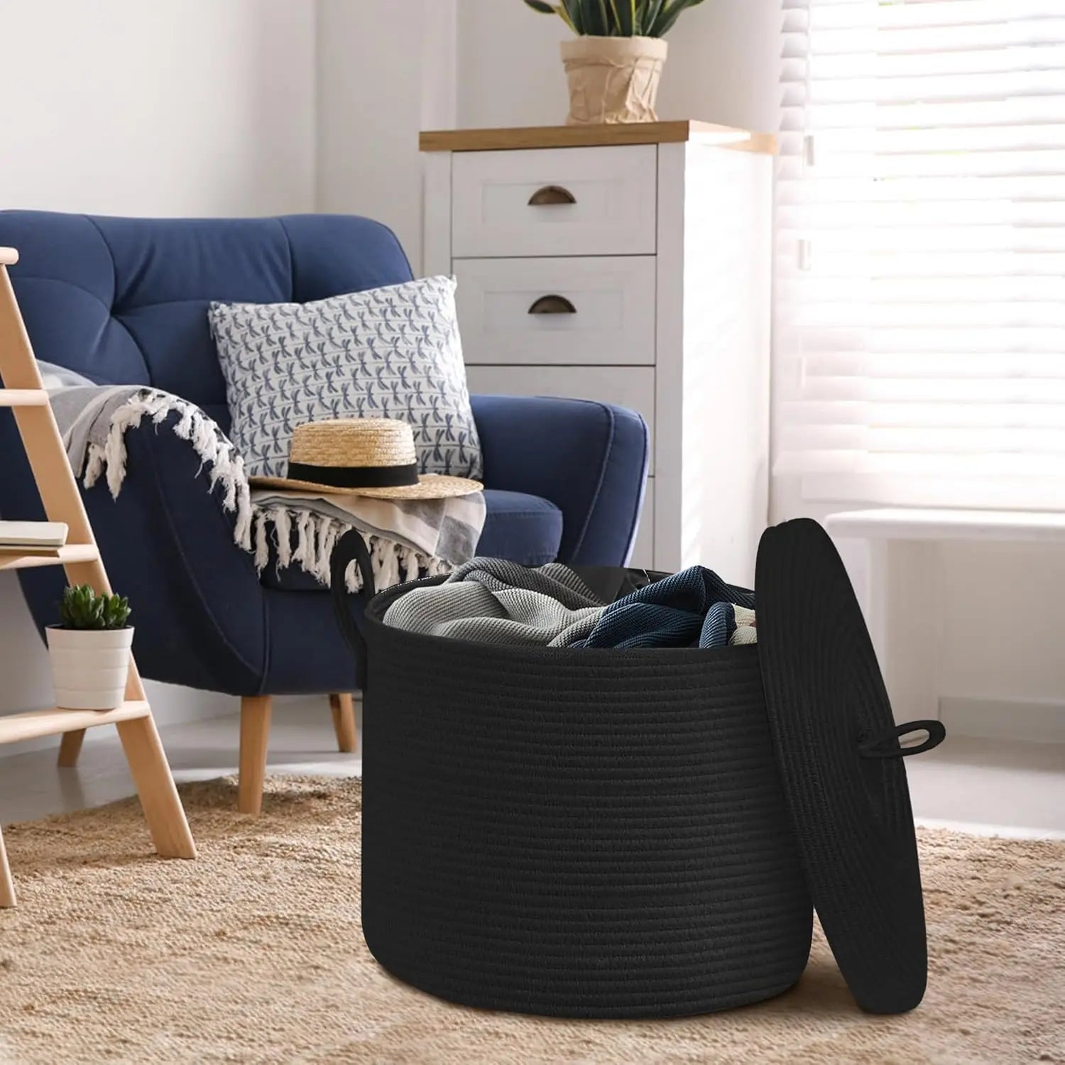 Cotton Rope Storage Basket with Lid - Havenly Home