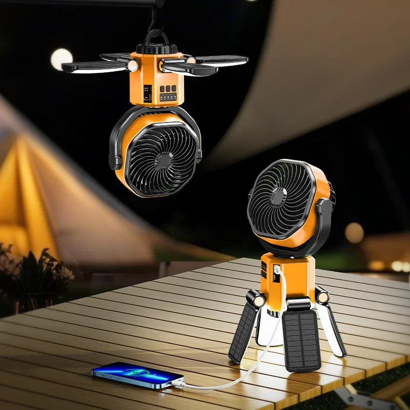 Solar Camping Fan with LED Light - EcoBreeze