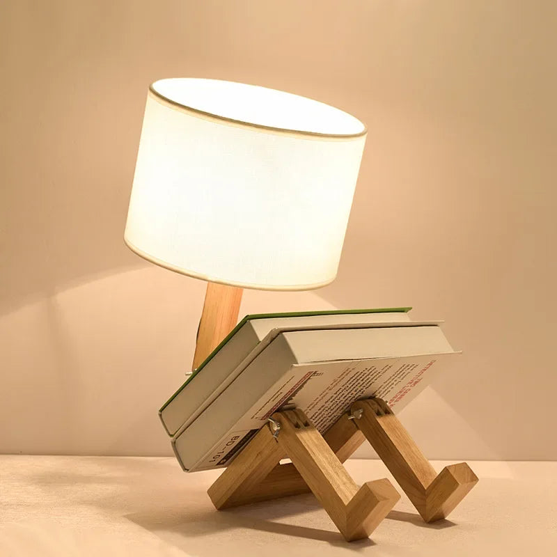 Wooden Table Lamp with Book Holder - LuminaCraft
