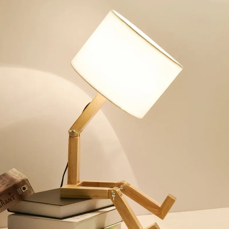 Wooden Table Lamp with Book Holder - LuminaCraft