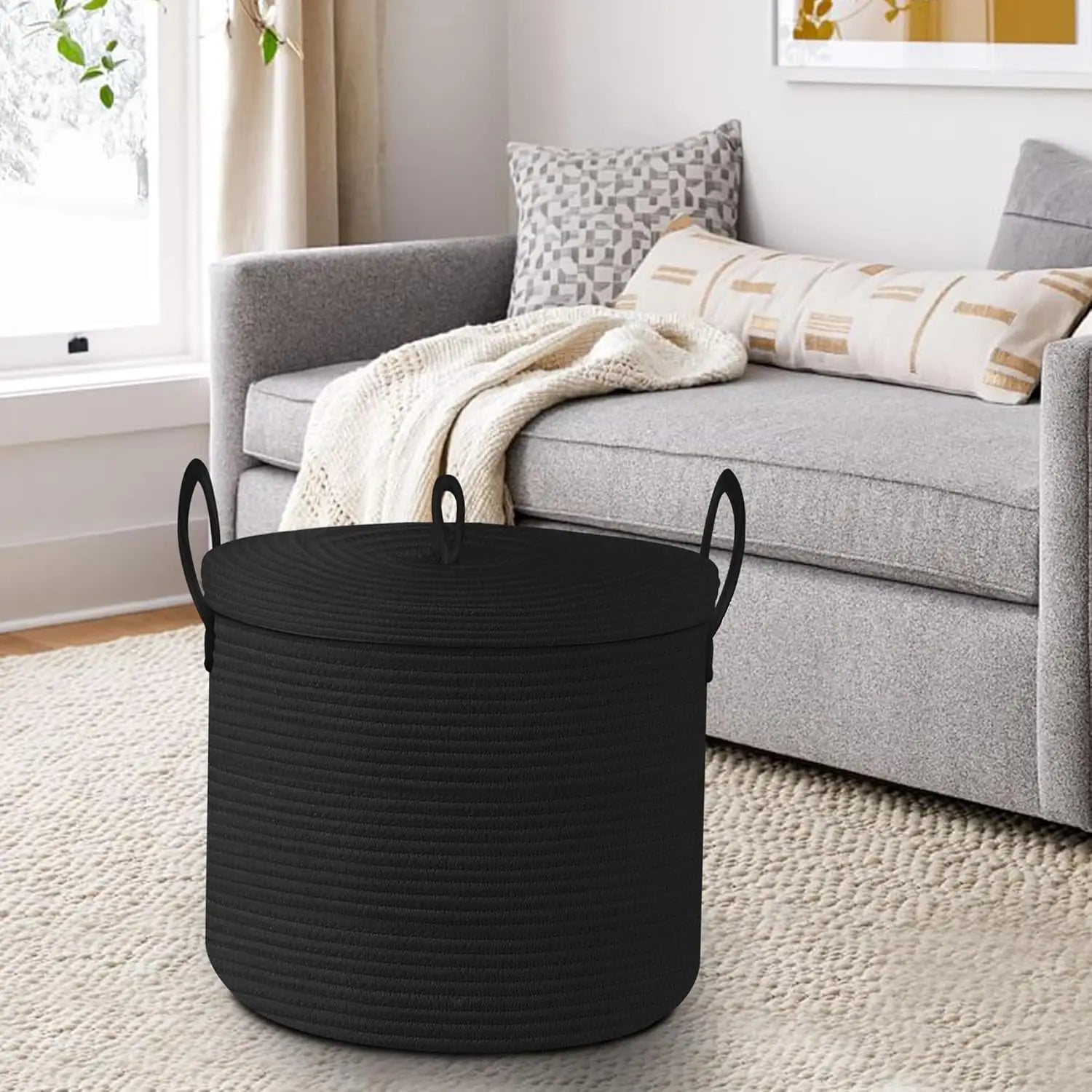 Cotton Rope Storage Basket with Lid - Havenly Home